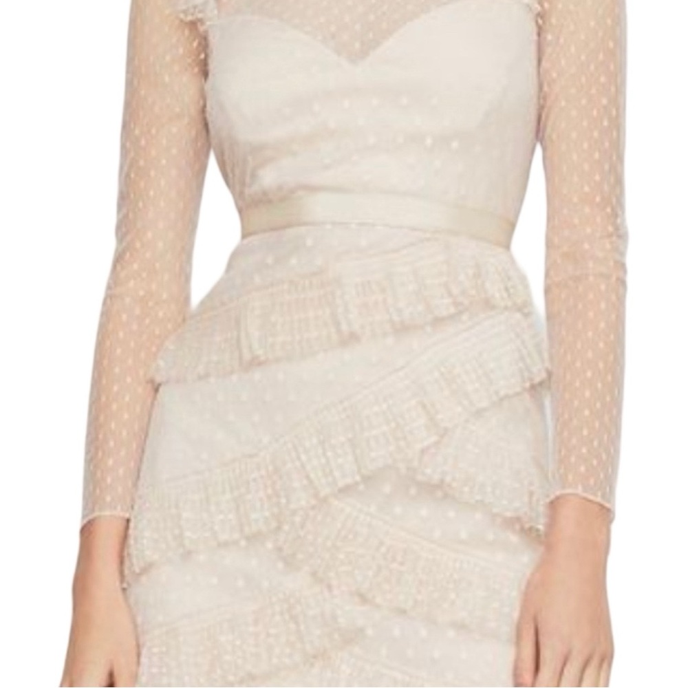 BCBGMaxAzria | Pleated Tulle Ruffle Dress | Champagne Color| Size 6